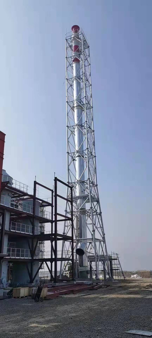 同舟危廢55米圓管塔，內(nèi)1300mm玻璃鋼 耐溫145